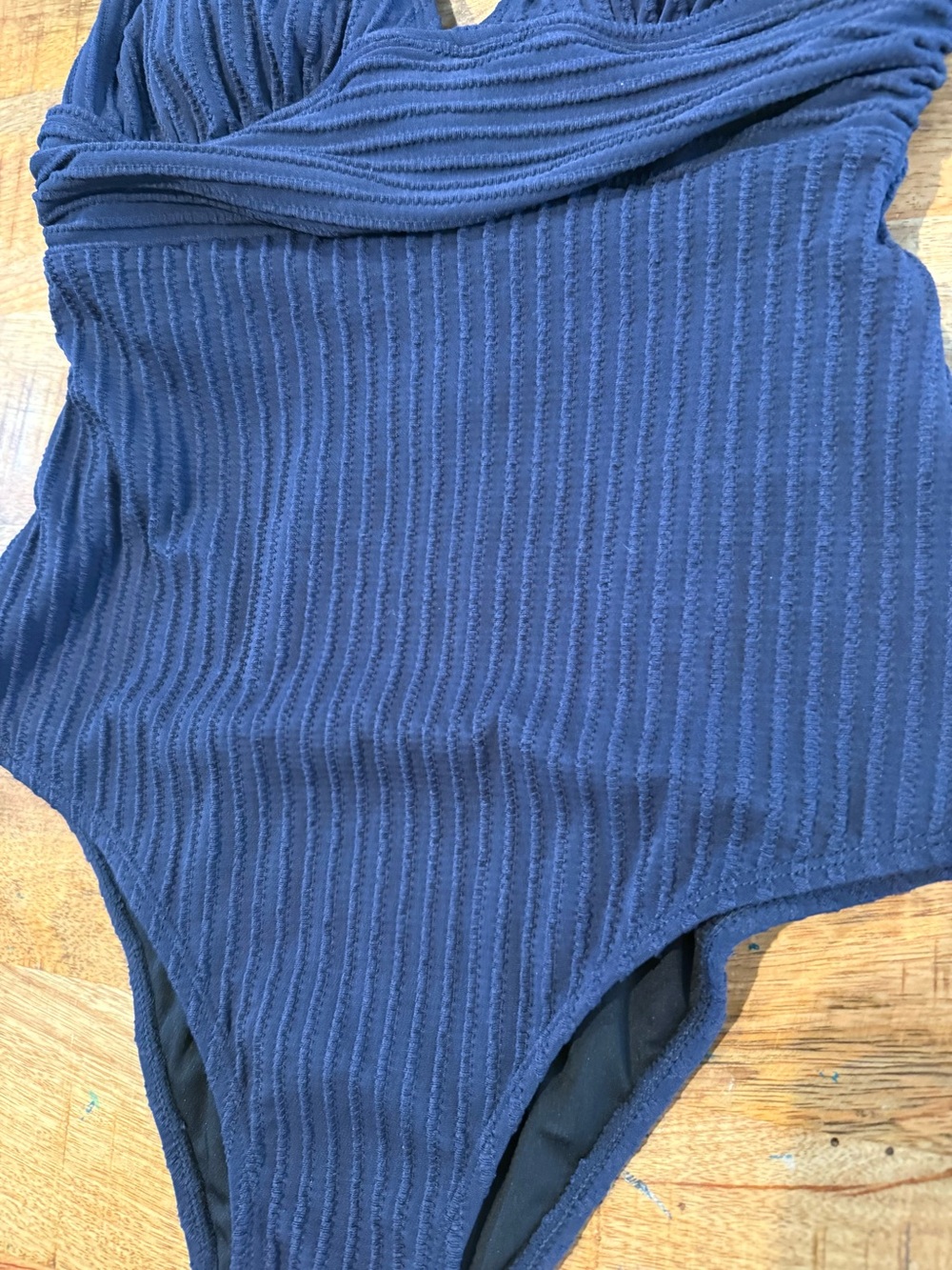 Cupshe Navy Ribbed & Ruched One-Piece Size Medium - Picture 3 of 8